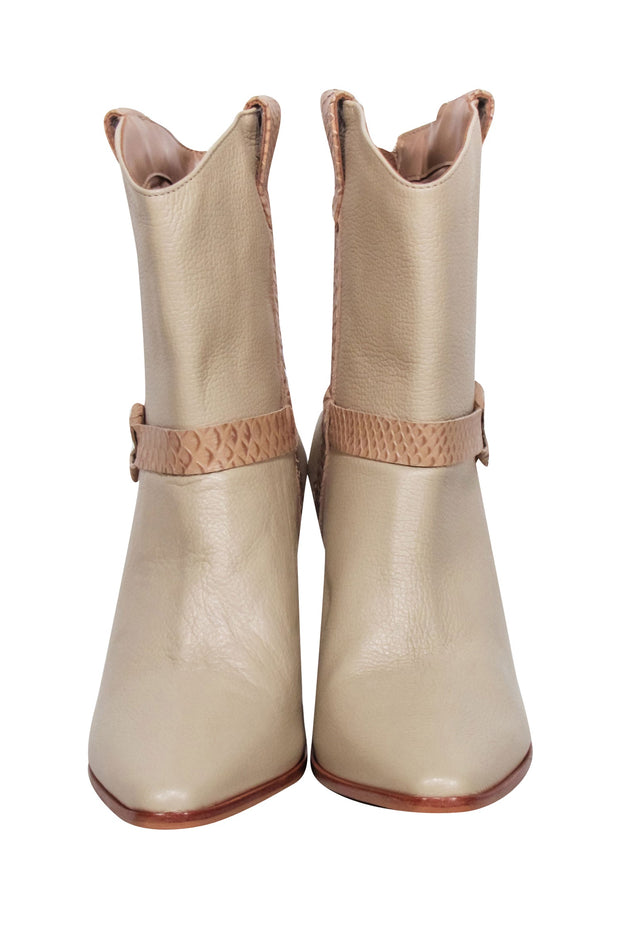 Current Boutique-Kaanas - Beige Pebbled Leather Heeled Western Boots Sz 8