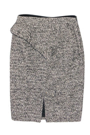 Current Boutique-Karen Millen - Beige & Black Tweed Ruffled Front Pencil Skirt Sz 6