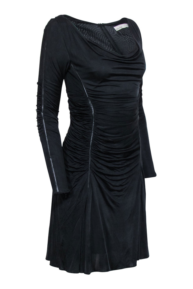 Current Boutique-Karen Millen - Black Cowl Neckline Ruched Mini Dress Sz 6