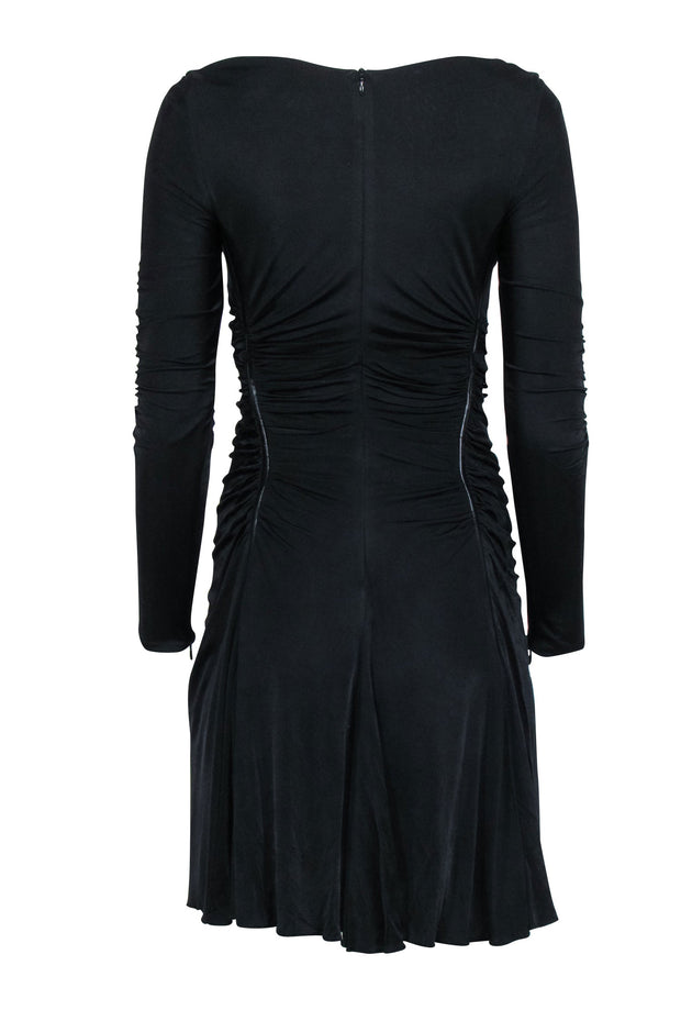 Current Boutique-Karen Millen - Black Cowl Neckline Ruched Mini Dress Sz 6