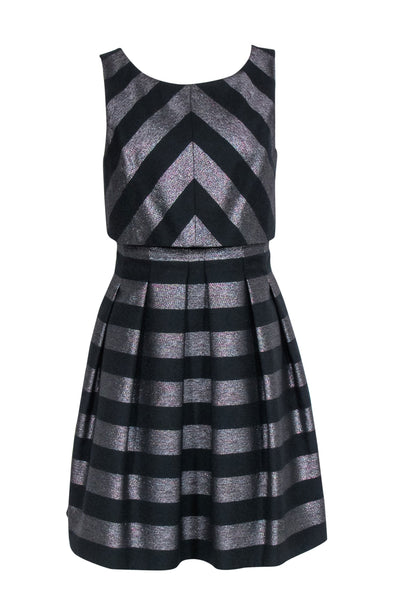 Current Boutique-Karen Millen - Black & Metallic Stripe Dress Sz 6