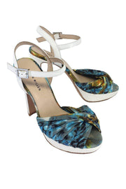 Current Boutique-Karen Millen - Blue & Yellow Fabric Open Toe l Heels Sz 8
