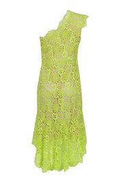 Current Boutique-Karen Millen - Chartreuse Lace One Shoulder Fit & Flare Dress Sz 10