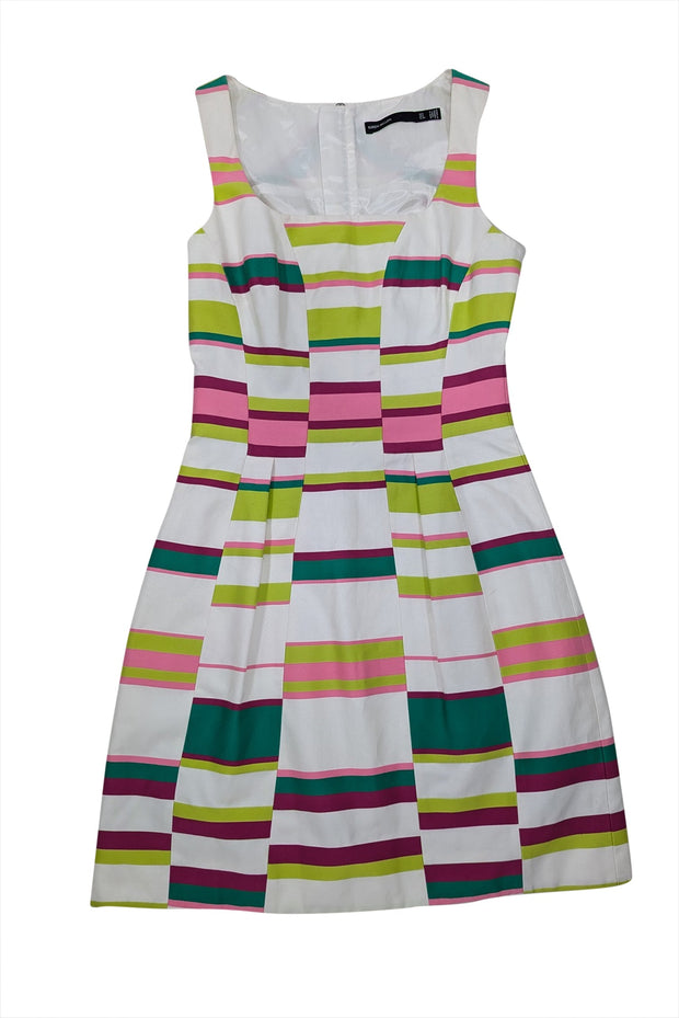 Current Boutique-Karen Millen - Ivory, Pink, & Green Stripe Sleeveless Dress Sz 2