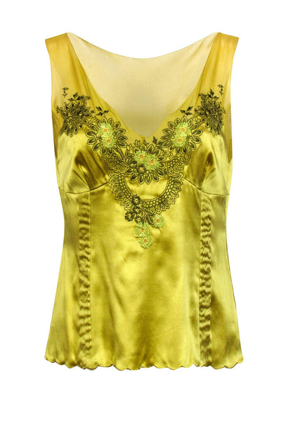 Current Boutique-Karen Millen - Light Green Floral Embroidered Sleeveless Top Sz 10
