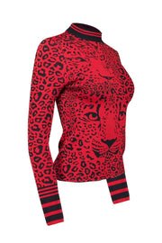 Current Boutique-Karen Millen - Red & Black Leopard Crew Neckline Knit Sweater Sz S