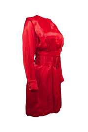 Current Boutique-Karen Millen - Red Satin Long Sleeve Belted Dress Sz 4