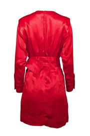 Current Boutique-Karen Millen - Red Satin Long Sleeve Belted Dress Sz 4