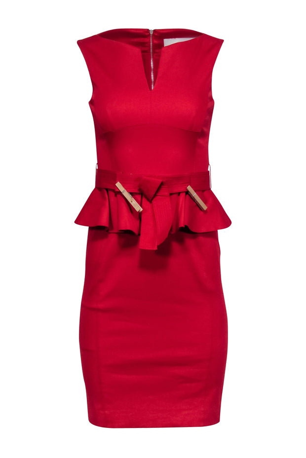 Current Boutique-Karen Millen - Red Sleeveless Peplum Dress Sz 2