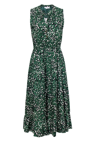 Karina Grimaldi - Green Leopard Print Tiered Maxi Dress Sz M