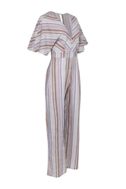 Current Boutique-Karina Grimaldi - Multicolor Stripe Linen Blend Short Sleeve Jumpsuit Sz S
