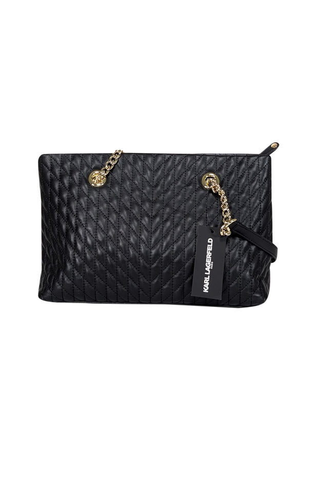 Current Boutique-Karl Lagerfeld - Black Leather Quilted Shoulder Bag