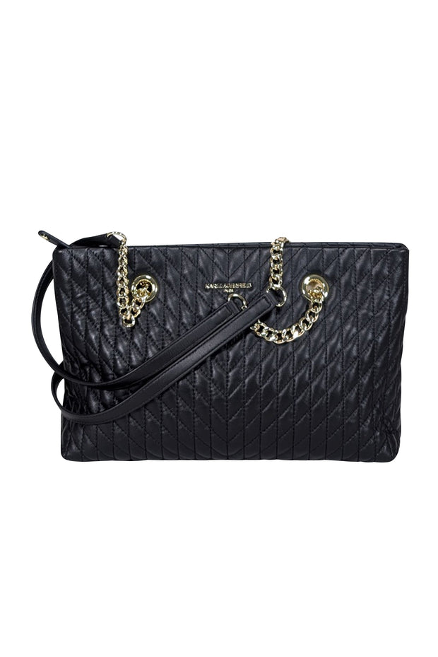 Current Boutique-Karl Lagerfeld - Black Leather Quilted Shoulder Bag