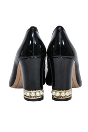 Current Boutique-Karl Lagerfeld - Black Patent Leather Peep Toe Pearl Accent Pumps Sz 7