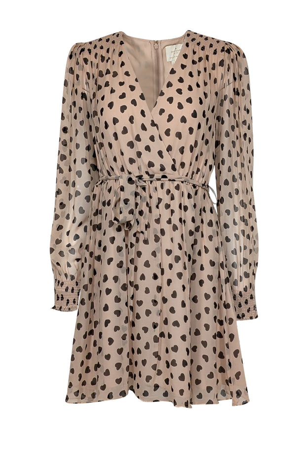 Current Boutique-Kate Spade - Beige & Black Heart Print Silk Dress Sz 8