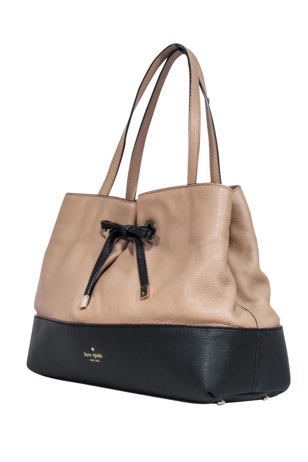 Current Boutique-Kate Spade - Beige & Black Leather Handbag w/ Bow Accent