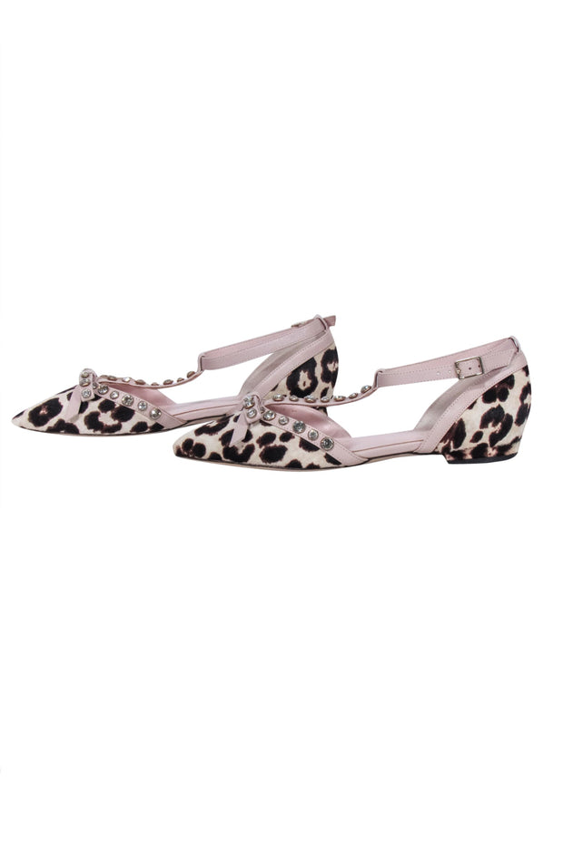 Current Boutique-Kate Spade - Beige, Brown, & Black Leopard Print Flats w/ Jeweled Bow Straps Sz 6