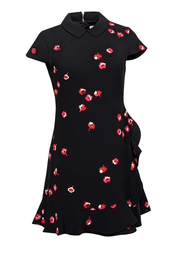 Current Boutique-Kate Spade - Black Cap Sleeve w/ Peter Pan Collar & Ruffle Details Mini Dress Sz 2