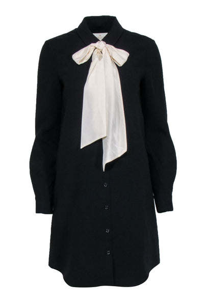 Current Boutique-Kate Spade - Black Crepe Shirt Dress w/ Cream Neck Tie Sz 4