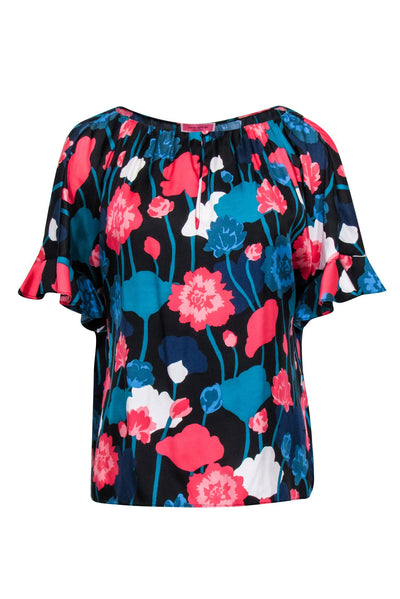 Current Boutique-Kate Spade - Black Floral Short Sleeve Top Sz L