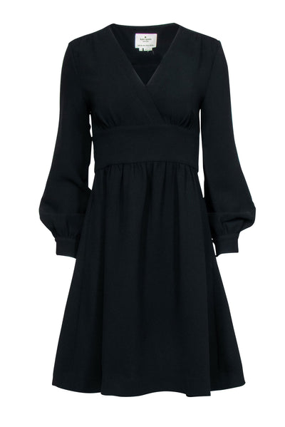 Current Boutique-Kate Spade - Black Long Sleeve Fit & Flare Dress w/ Back Tie Belt Sz 4