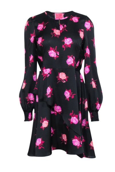 Kate Spade - Black & Pink Floral Print Satin Dress Sz 10