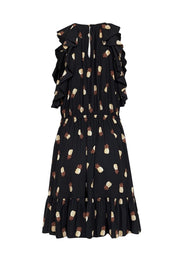 Current Boutique-Kate Spade - Black & Tan Pineapple Print Tiered Dress w/ Ruffles Sz M