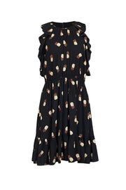 Current Boutique-Kate Spade - Black & Tan Pineapple Print Tiered Dress w/ Ruffles Sz M