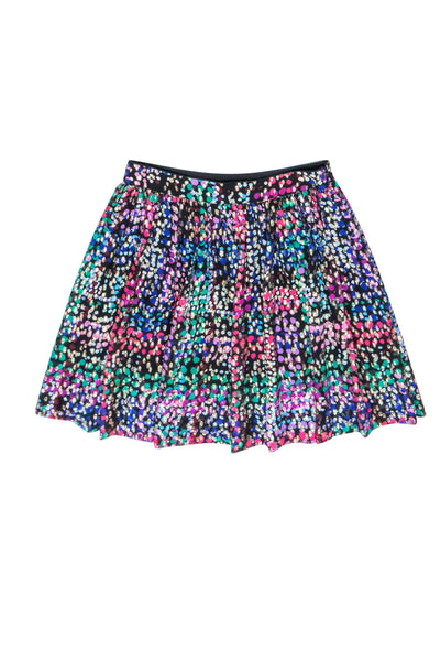 Current Boutique-Kate Spade - Black w/ Gold & Multi Color Spot Print Skirt Sz 12