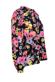 Current Boutique-Kate Spade - Black w/ Multicolor Floral Print Tie Neck Blouse Sz M