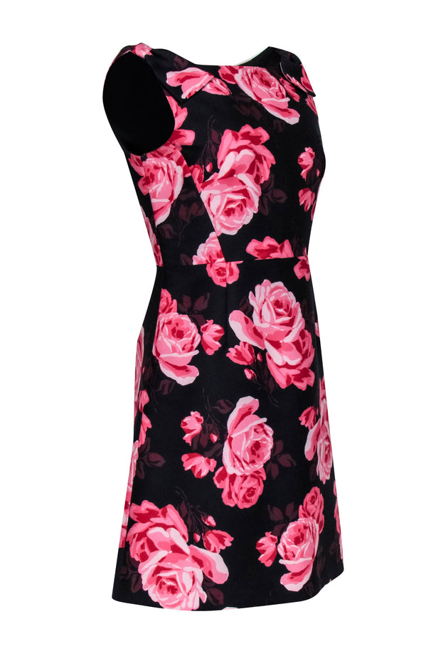 Current Boutique-Kate Spade - Black w/ Pink Rose Print A-Line Dress Sz 8