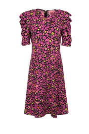 Current Boutique-Kate Spade - Black w/ Pink & Yellow Floral Print A-Line Dress Sz 8