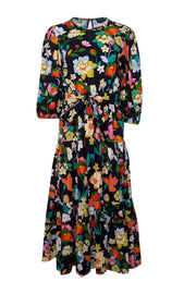 Current Boutique-Kate Spade - Black w/ Rainbow Floral Print Seersucker Midi Dress Sz M