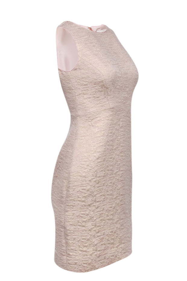 Current Boutique-Kate Spade - Blush, Beige, & Metallic Gold Textured Knit Sheath Dress Sz 2