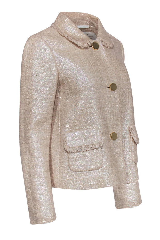 Current Boutique-Kate Spade - Cream Iridescent Tweed Blazer w/ Fray Detail Sz 6
