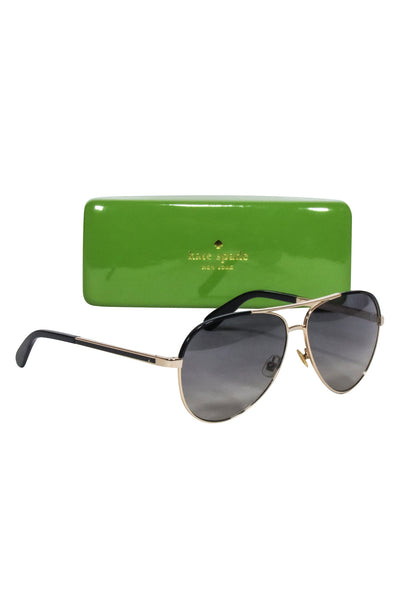 Current Boutique-Kate Spade - Gold Aviatior Sunglasses w/ Black Trim & Dark Lenses