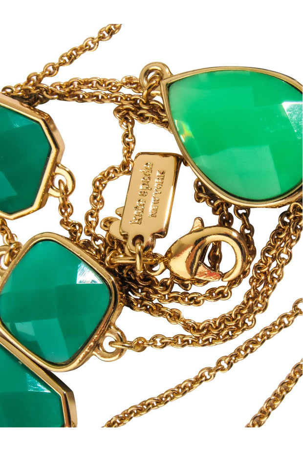 Current Boutique-Kate Spade - Gold & Green Gem Long Necklace