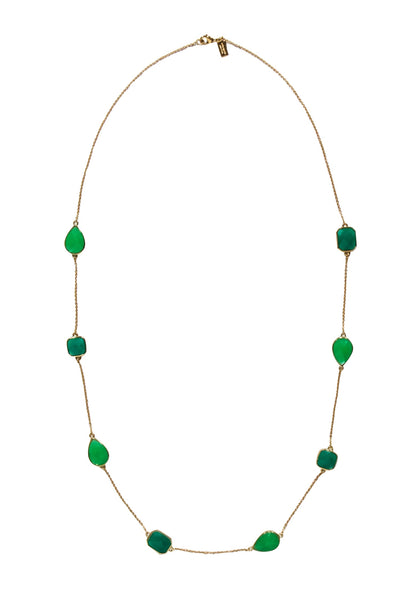 Current Boutique-Kate Spade - Gold & Green Gem Long Necklace
