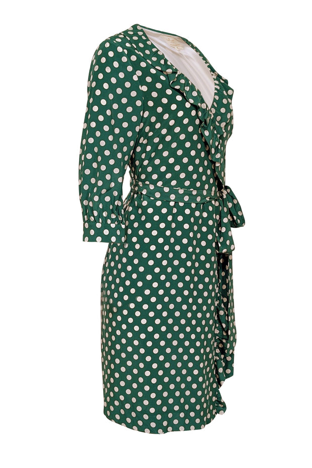 Current Boutique-Kate Spade - Green & Cream Dot Print "Daniella" Wrap Dress Sz 12