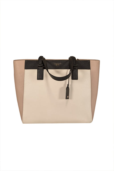 Current Boutique-Kate Spade - Ivory, Beige, & Black Colorblock Tote Bag