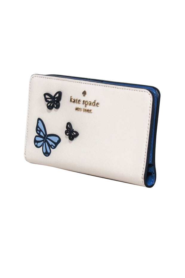 Current Boutique-Kate Spade - Ivory w/ Blue & Navy 3D Butterflies Long Wallet