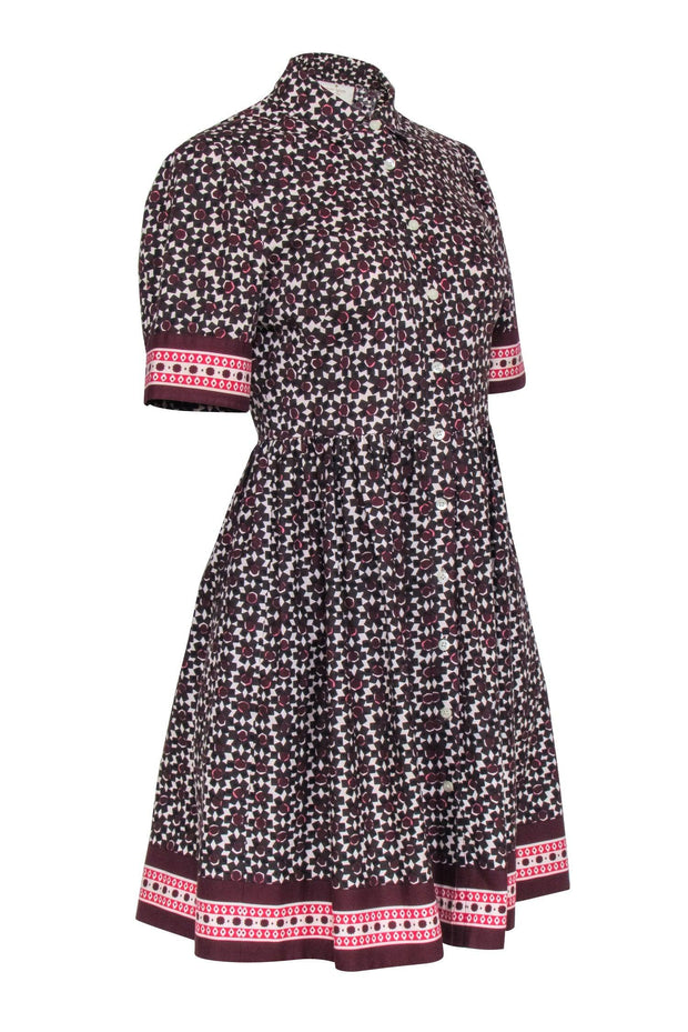 Current Boutique-Kate Spade - Maroon, Brown, Cream, & Pink Print Short Sleeve Dress Sz 4