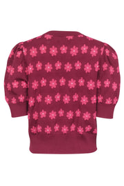 Current Boutique-Kate Spade - Maroon & Pink "Marker Floral" Short Sleeve Sweater Sz XL