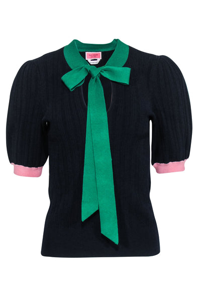 Current Boutique-Kate Spade - Navy Colorblock Bow Neck Knit Top Sz M