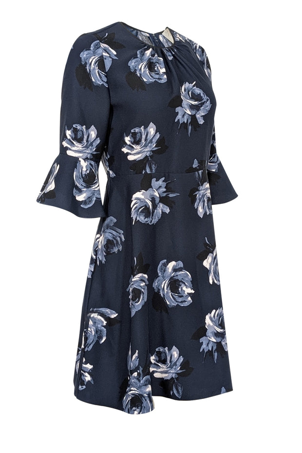 Current Boutique-Kate Spade - Navy Cropped Bell Sleeve Floral Dress Sz 4