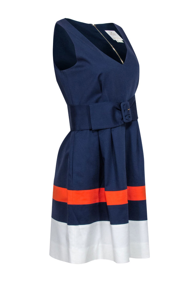 Current Boutique-Kate Spade - Navy, Orange, & White Color Block Belt Detail Dress Sz 8