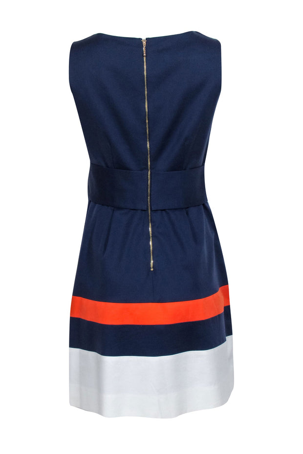Current Boutique-Kate Spade - Navy, Orange, & White Color Block Belt Detail Dress Sz 8