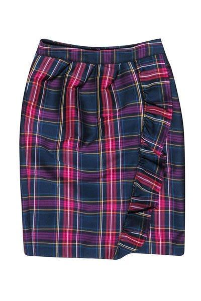 Current Boutique-Kate Spade - Navy & Purple Plaid Ruffle Front Skirt Sz 2