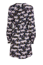 Current Boutique-Kate Spade - Navy, Purple, & Yellow Dotted Panther Print Belted Dress Sz M