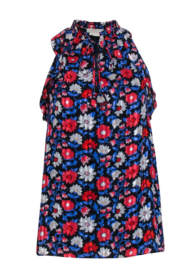 Current Boutique-Kate Spade - Navy Silk Floral Print Sleeveless w/ Key Hole Neckline Sz XS